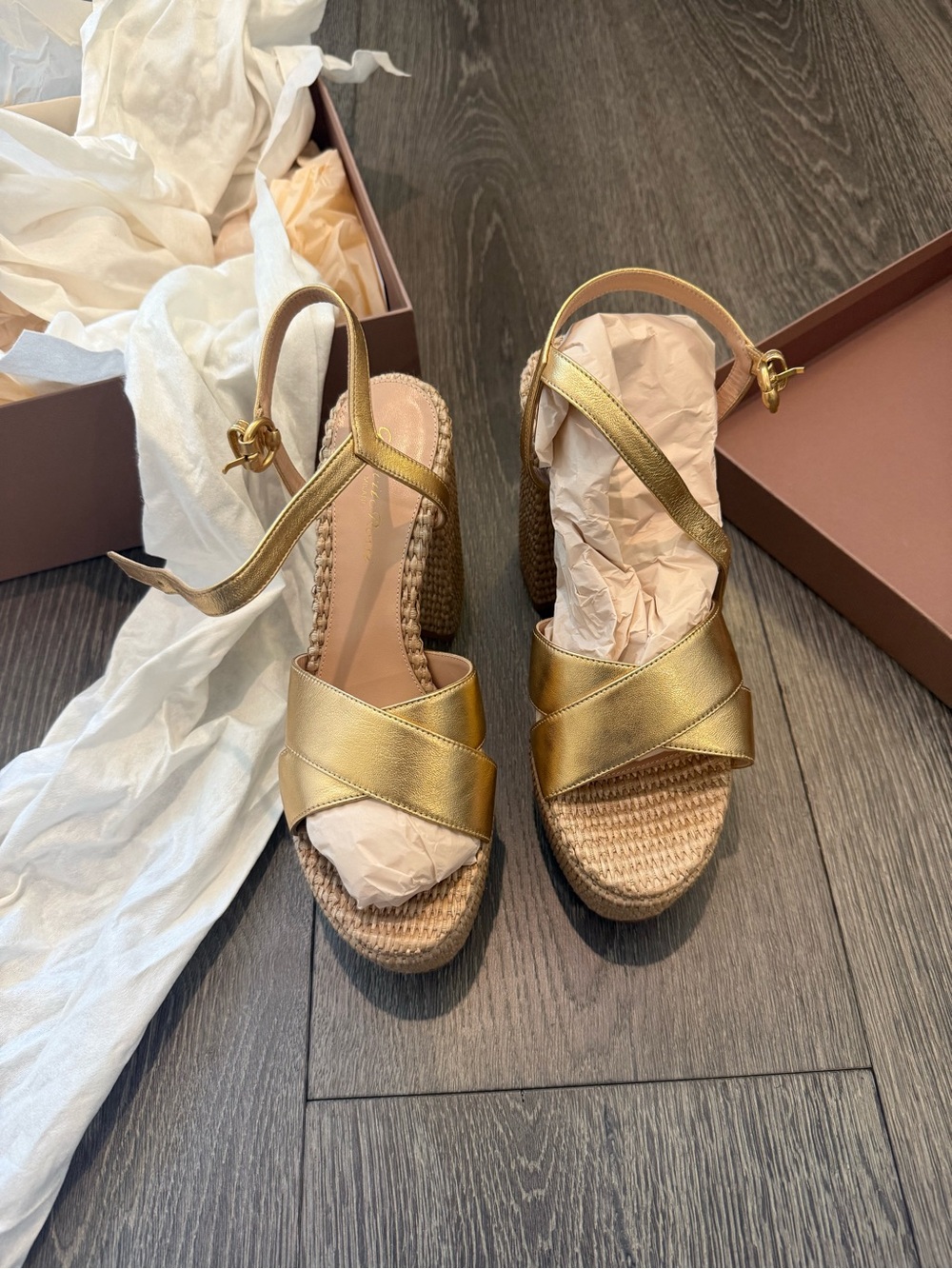 Gianvito Rossi Metallic Gold Wedge Sandals